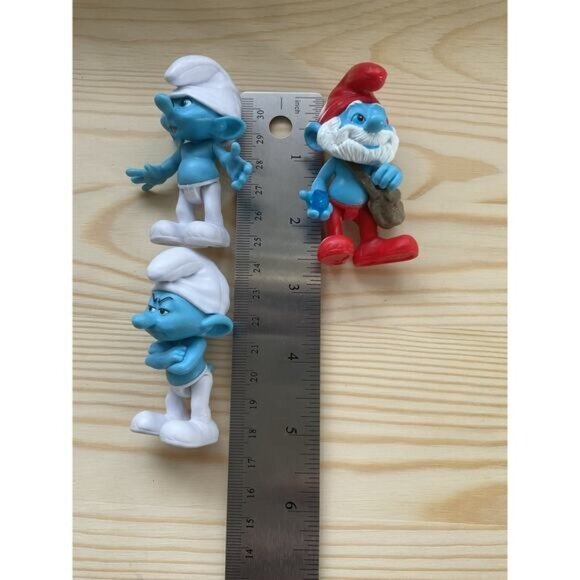 Vintage Peyo Jakks Smurfs Figures Papa Grouchy Happy Smurf Cake Toppers - Picture 4 of 6